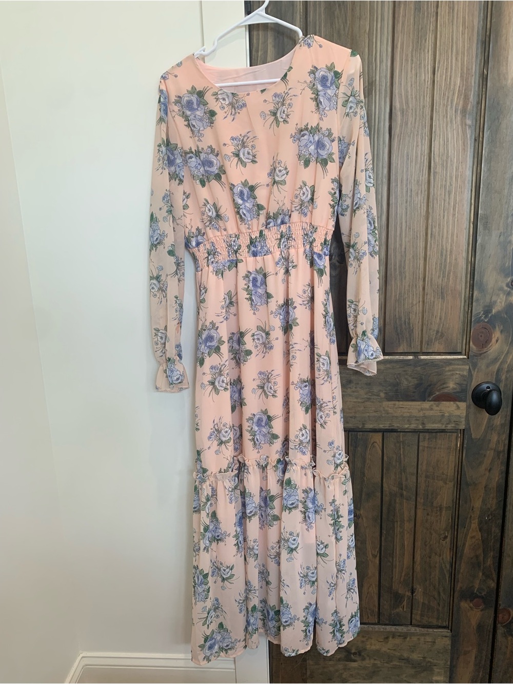 Floral Peach Long Sleeve Maxi Dress